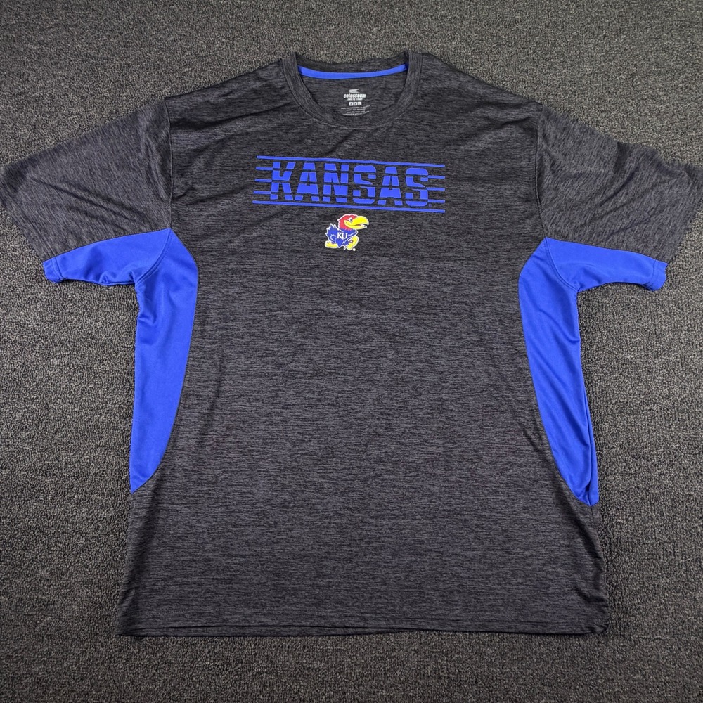 Kansas T-Shirt Mens XXL Charcoal Blue NCAA Basketball Colosseum EUC